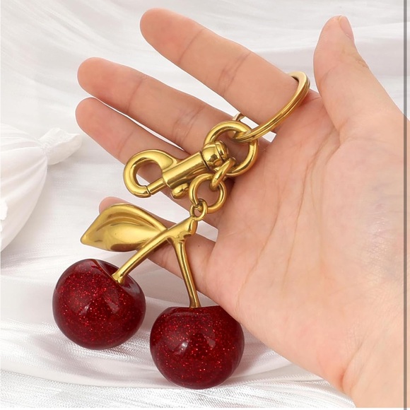Red Glitter Cherry Bag Charm / Key Chain New in Package - Picture 10 of 10